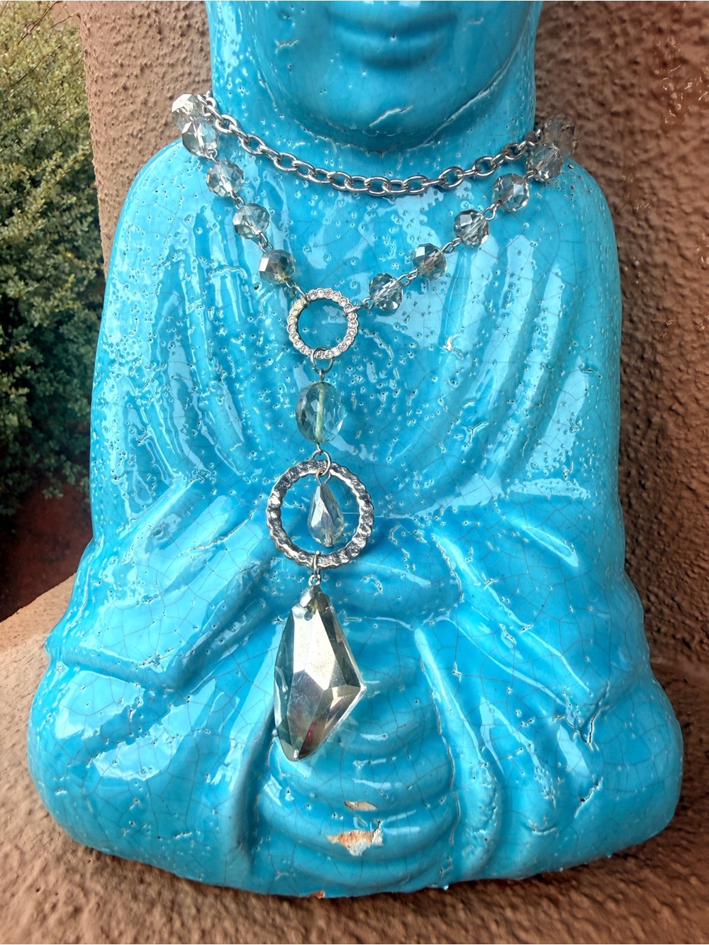 Silver Crystal Drop Necklace - Clear Crystal Pendant